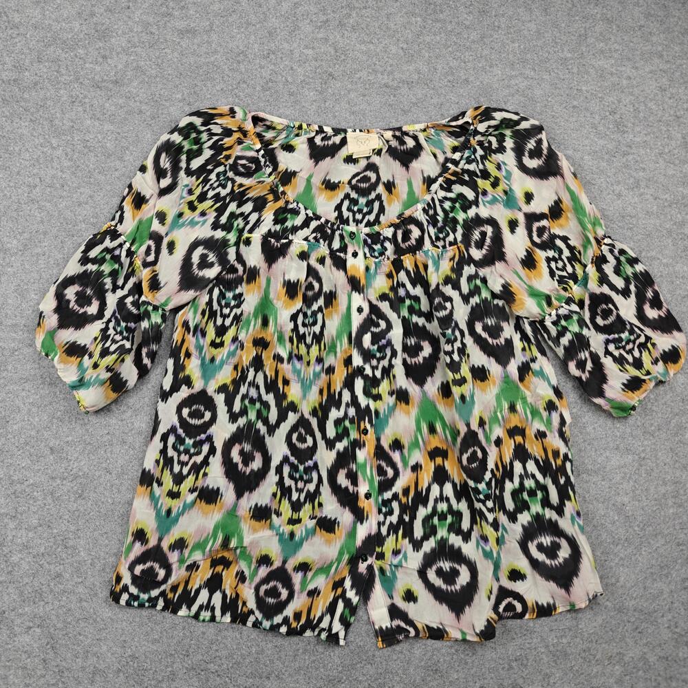 Vanessa Virginia Blouse Womens Medium Multicolor Silk Tunic Puff Sleeve